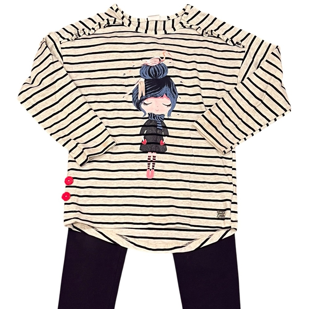 Deux par Deux Navy Blue Leggings with Matching Tunic Top, Size 6